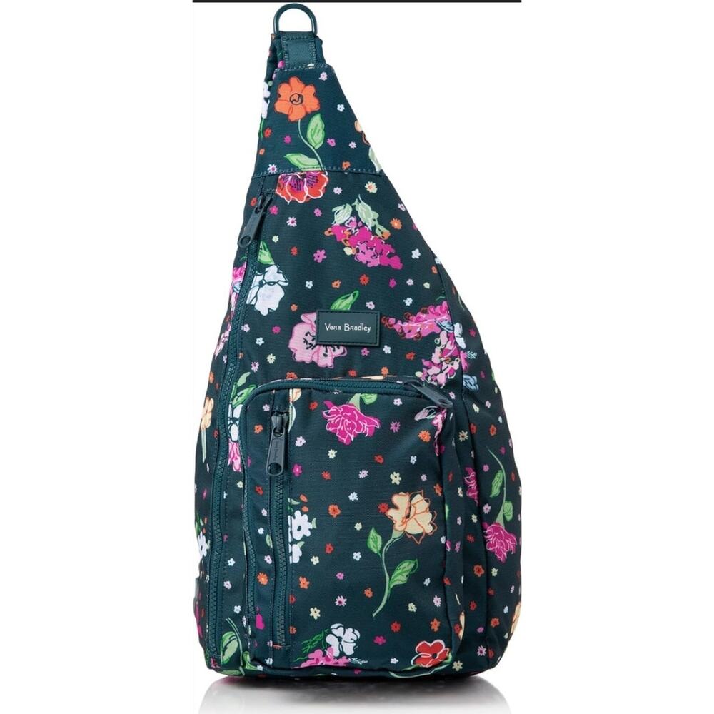 Vera Bradley Teal Hope Blooms Reactive Sling Backpack